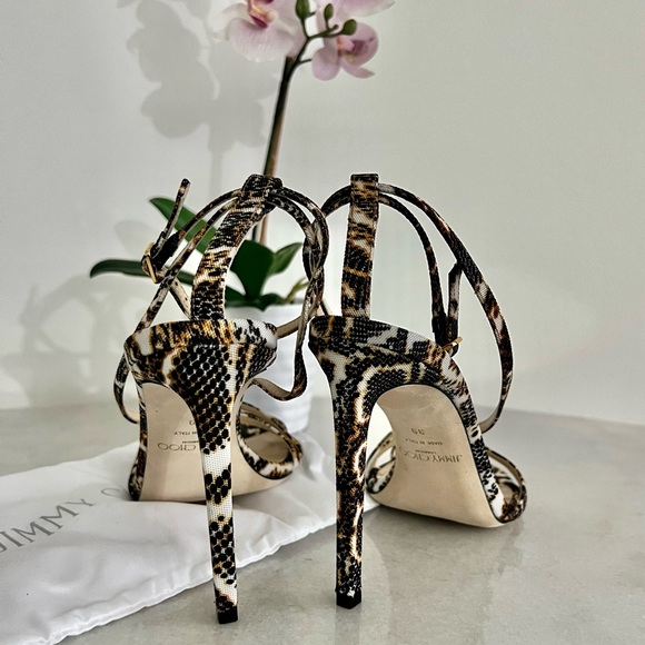 ♦️SOLD♦️Jimmy Choo Tesca 100 Snakeskin-Print Sandals EU39/US8 - Picture 4 of 6